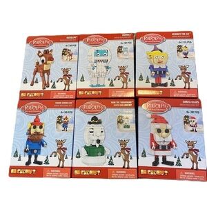 Rudolph Brickcraft Block Building Complete Set Figures Bumble Hermey Yukon Sam